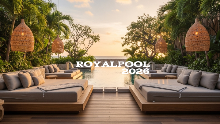 Inspirasi penataan furnitur dan tanaman di area outdoor kolam renang