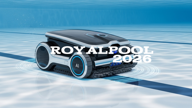 Robot pembersih kolam renang pintar dengan teknologi AI sedang membersihkan dasar kolam