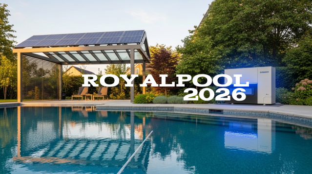 Perbandingan panel surya kolam renang dan unit heat pump modern di halaman belakang